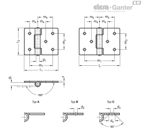 GN 136-ST-HE Zawiasy metalowe Stal, przedłużone poziomo